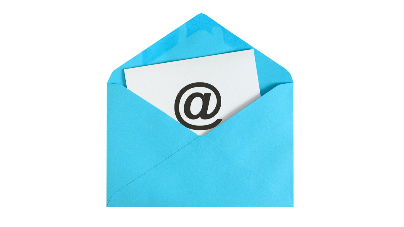 blue envelope with ampersand for email